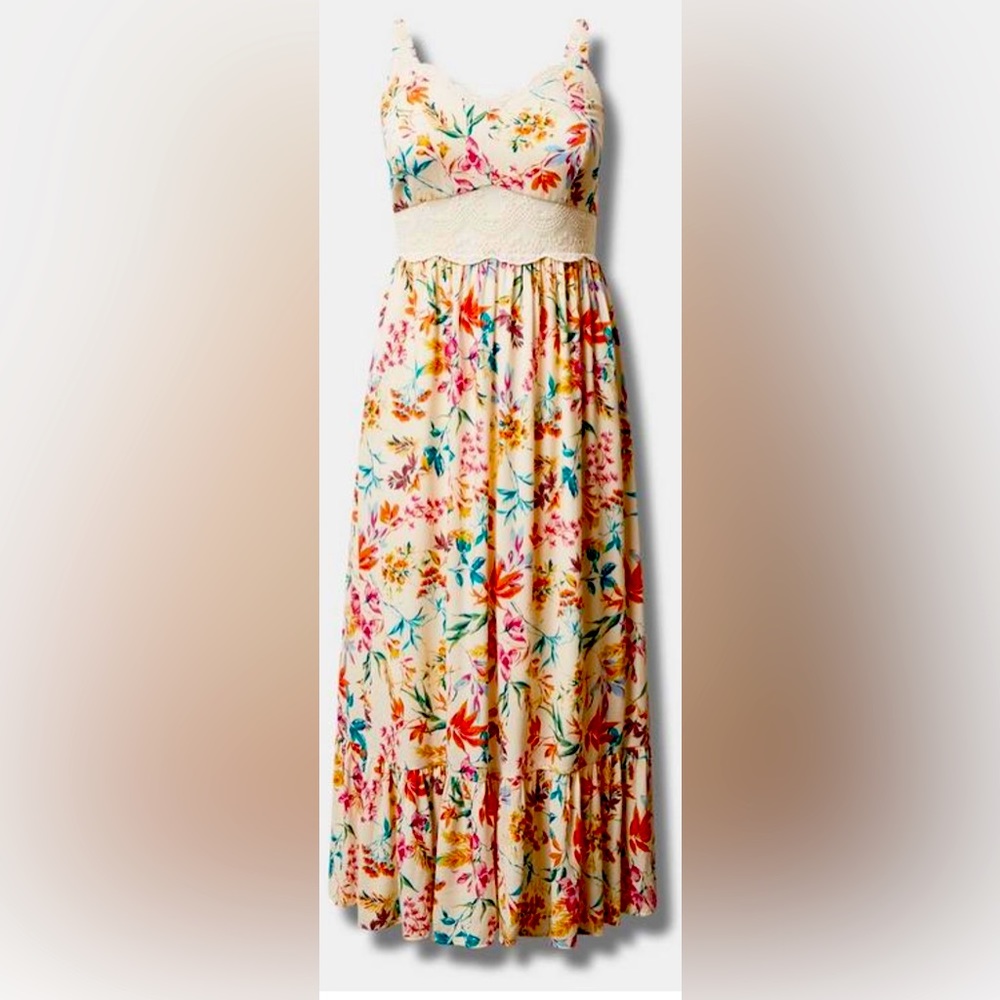 Torrid Size 0 washable floral maxi with lace
